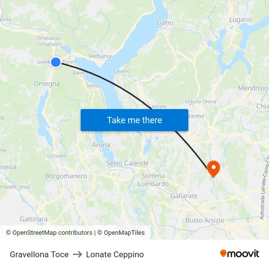 Gravellona Toce to Lonate Ceppino map