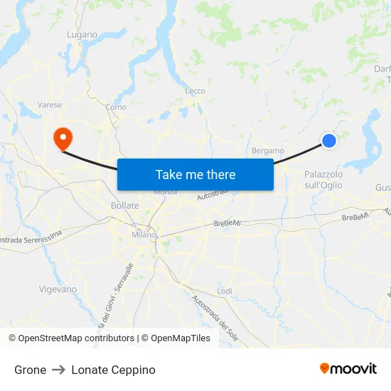 Grone to Lonate Ceppino map
