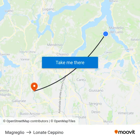 Magreglio to Lonate Ceppino map