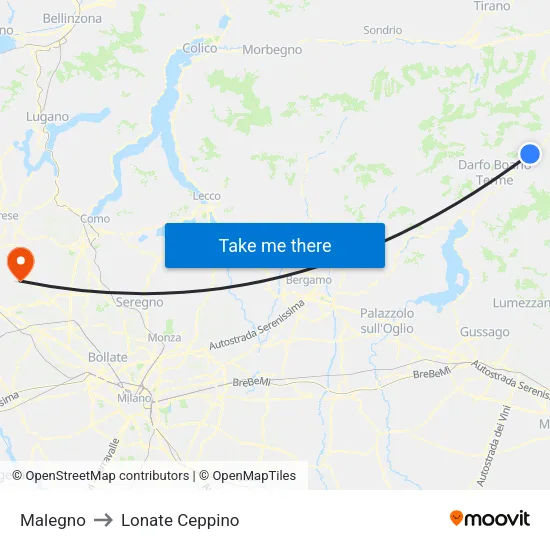 Malegno to Lonate Ceppino map