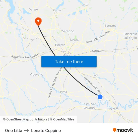 Orio Litta to Lonate Ceppino map