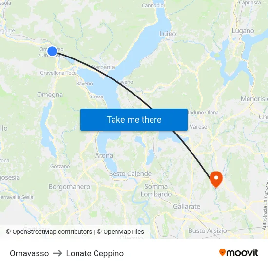 Ornavasso to Lonate Ceppino map