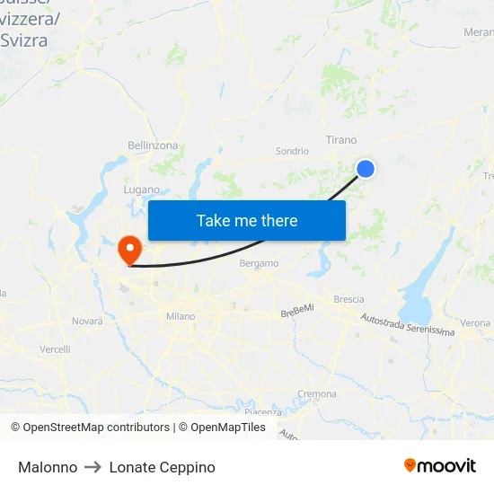 Malonno to Lonate Ceppino map
