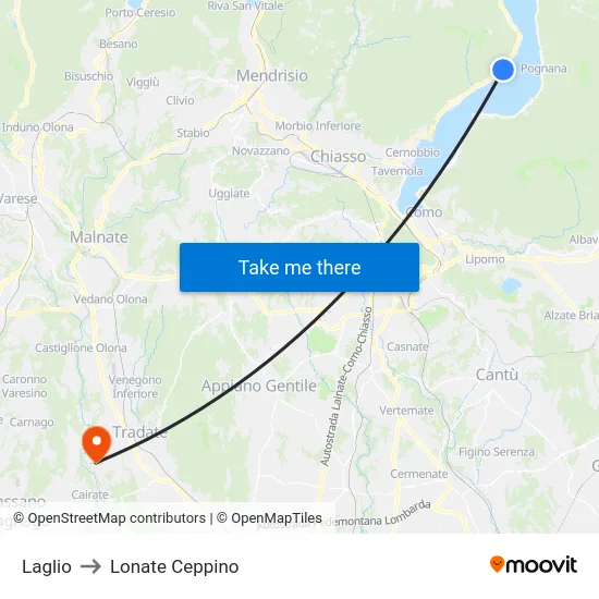 Laglio to Lonate Ceppino map