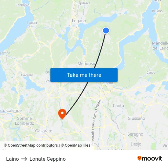 Laino to Lonate Ceppino map