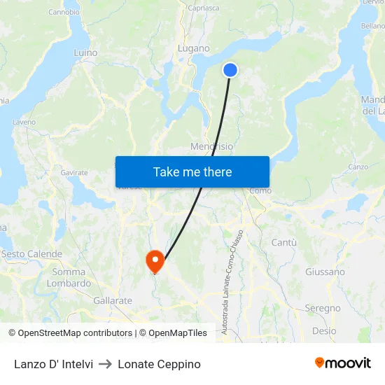 Lanzo D' Intelvi to Lonate Ceppino map