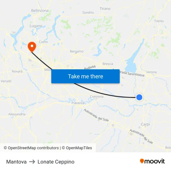 Mantova to Lonate Ceppino map