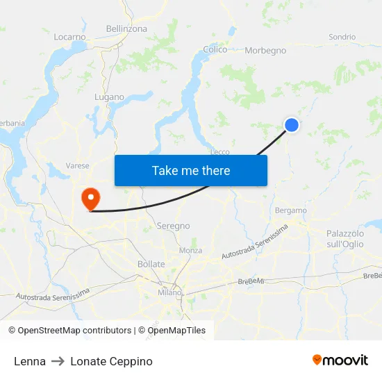 Lenna to Lonate Ceppino map