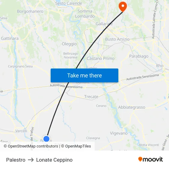 Palestro to Lonate Ceppino map