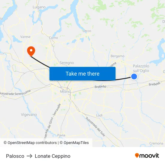 Palosco to Lonate Ceppino map