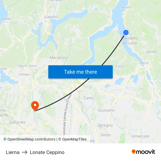 Lierna to Lonate Ceppino map