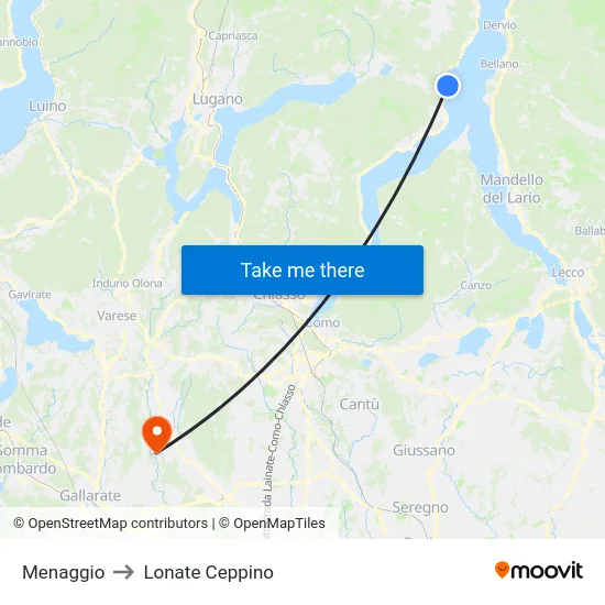 Menaggio to Lonate Ceppino map