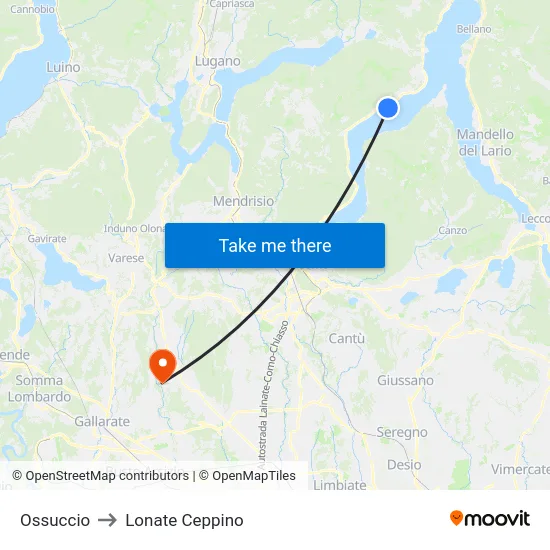 Ossuccio to Lonate Ceppino map