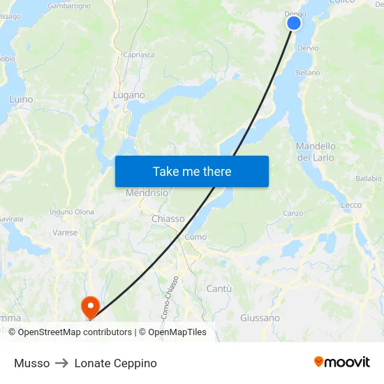 Musso to Lonate Ceppino map