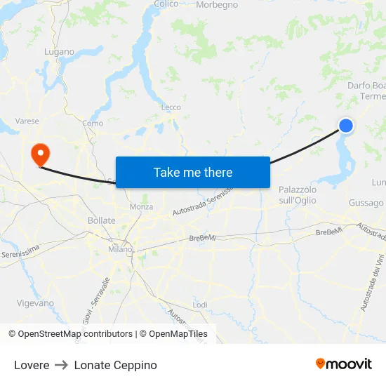 Lovere to Lonate Ceppino map