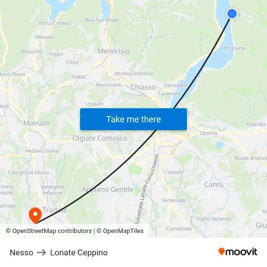 Nesso to Lonate Ceppino map