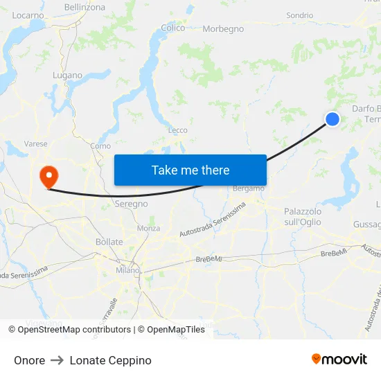 Onore to Lonate Ceppino map