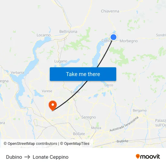 Dubino to Lonate Ceppino map