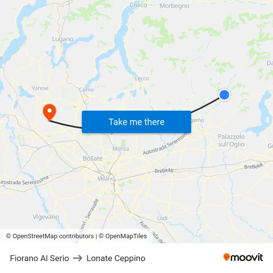 Fiorano Al Serio to Lonate Ceppino map
