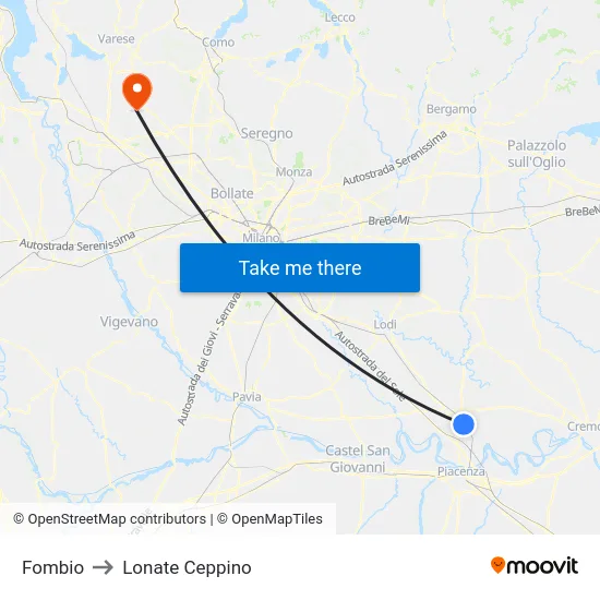 Fombio to Lonate Ceppino map