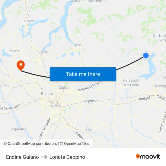 Endine Gaiano to Lonate Ceppino map