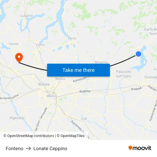 Fonteno to Lonate Ceppino map
