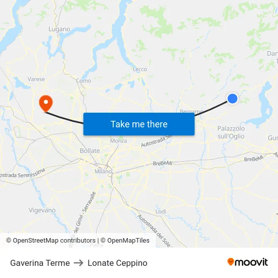 Gaverina Terme to Lonate Ceppino map
