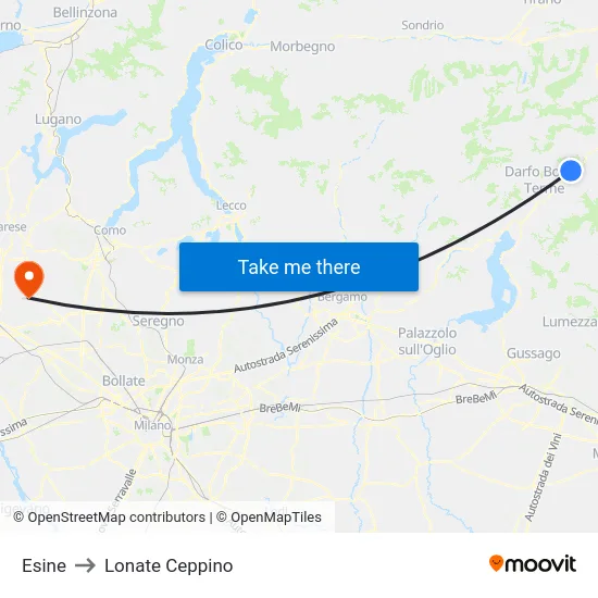 Esine to Lonate Ceppino map