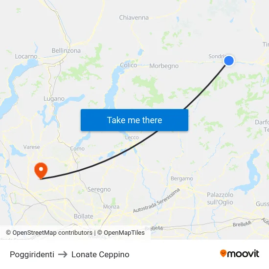 Poggiridenti to Lonate Ceppino map