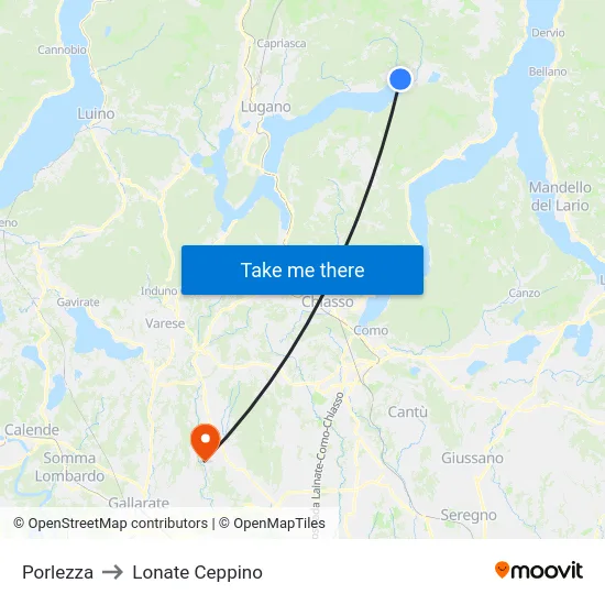 Porlezza to Lonate Ceppino map