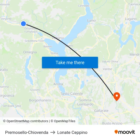 Premosello-Chiovenda to Lonate Ceppino map
