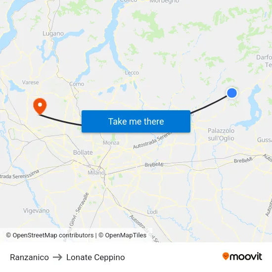 Ranzanico to Lonate Ceppino map