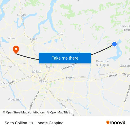 Solto Collina to Lonate Ceppino map