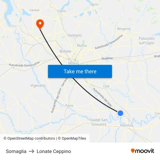 Somaglia to Lonate Ceppino map