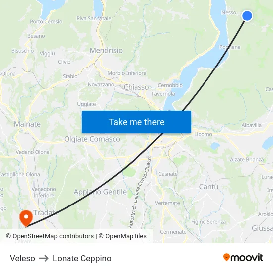 Veleso to Lonate Ceppino map