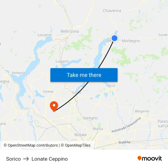Sorico to Lonate Ceppino map