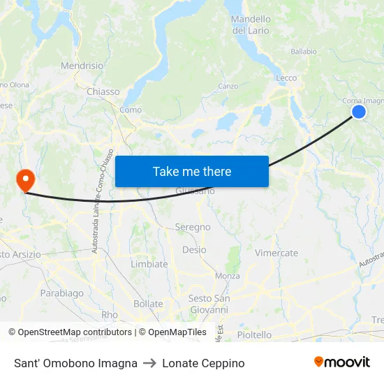 Sant' Omobono Imagna to Lonate Ceppino map