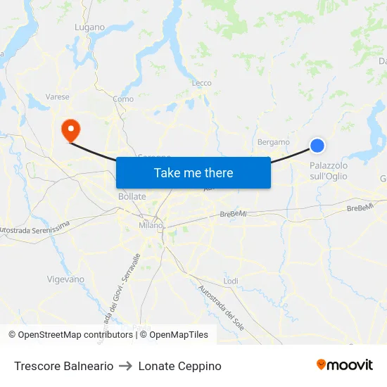 Trescore Balneario to Lonate Ceppino map