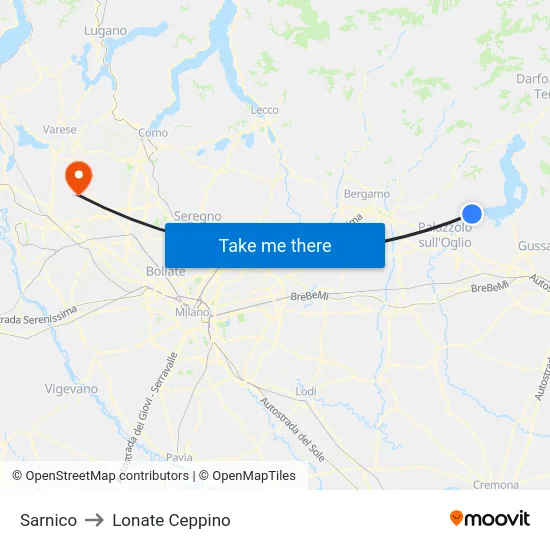 Sarnico to Lonate Ceppino map