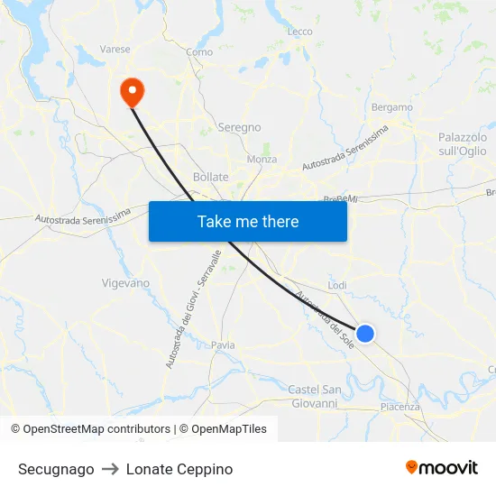 Secugnago to Lonate Ceppino map
