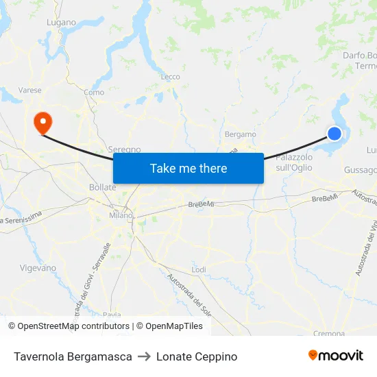 Tavernola Bergamasca to Lonate Ceppino map