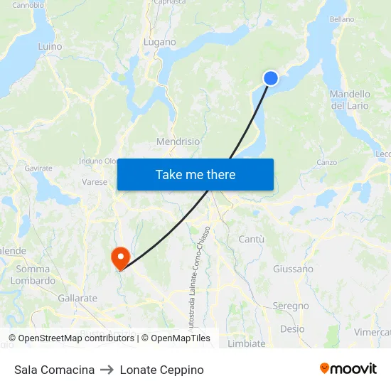 Sala Comacina to Lonate Ceppino map
