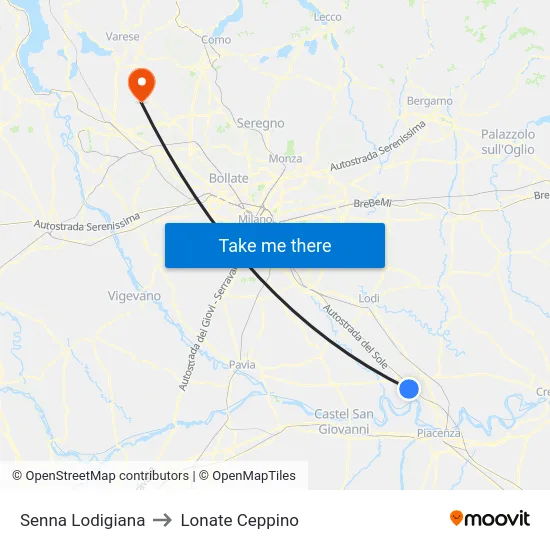 Senna Lodigiana to Lonate Ceppino map