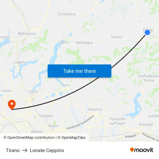 Tirano to Lonate Ceppino map