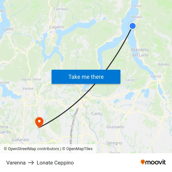 Varenna to Lonate Ceppino map
