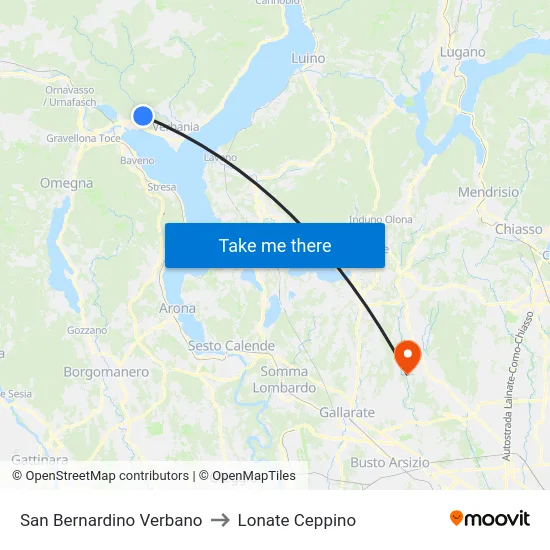 San Bernardino Verbano to Lonate Ceppino map