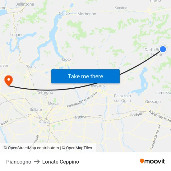 Piancogno to Lonate Ceppino map