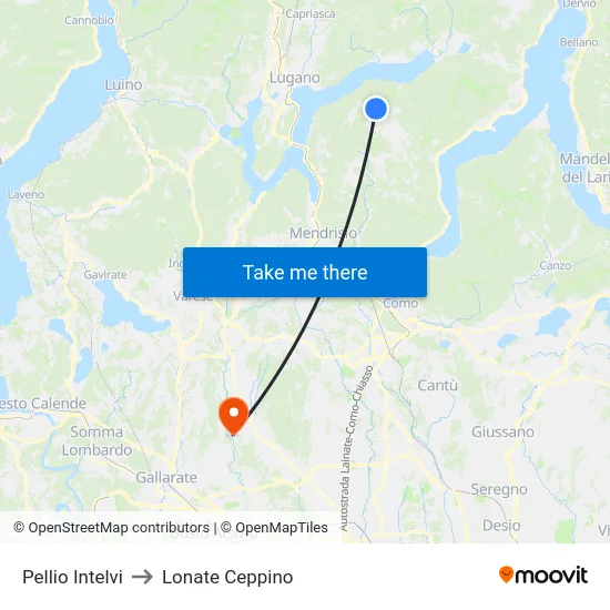 Pellio Intelvi to Lonate Ceppino map