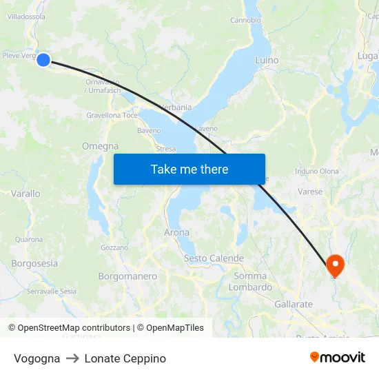Vogogna to Lonate Ceppino map