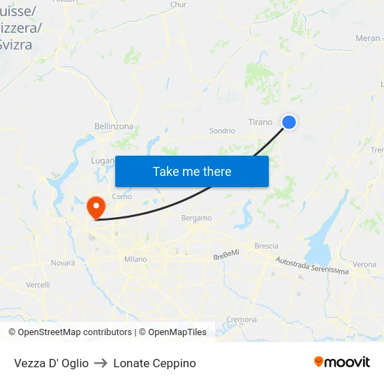 Vezza D' Oglio to Lonate Ceppino map